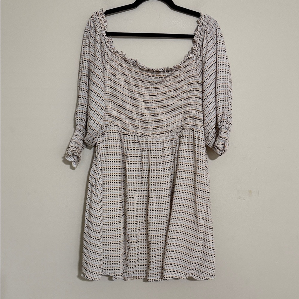 Eloquii Elegant cream Black polka dots mini Dress women 16 babydoll preppy boho